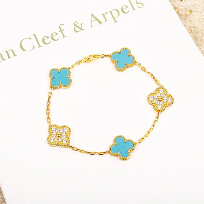 [Elara]LUCKY CLOVER 5-MOTIF BRACELET - TURQUOISE COLLECTION