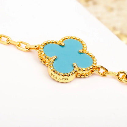 [Elara]LUCKY CLOVER 5-MOTIF BRACELET - TURQUOISE COLLECTION