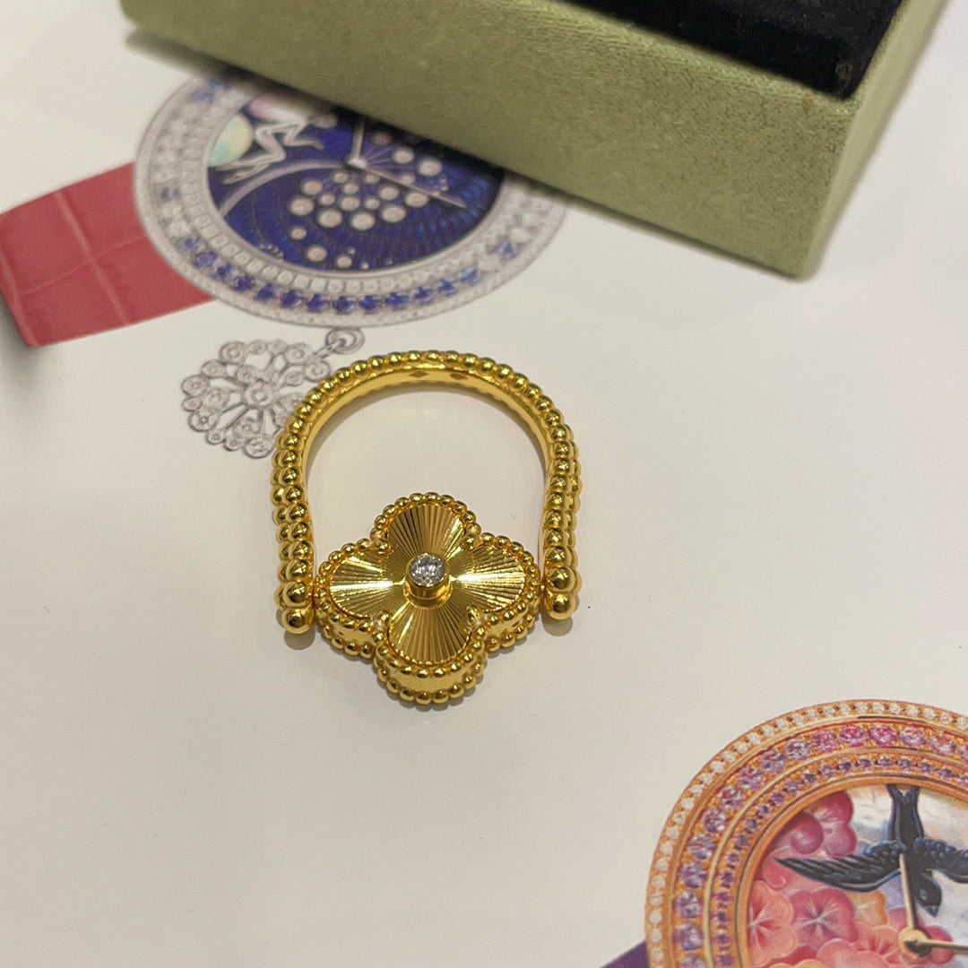 [Elara]LUCKY CLOVER GOLD REVERSIBLE RING