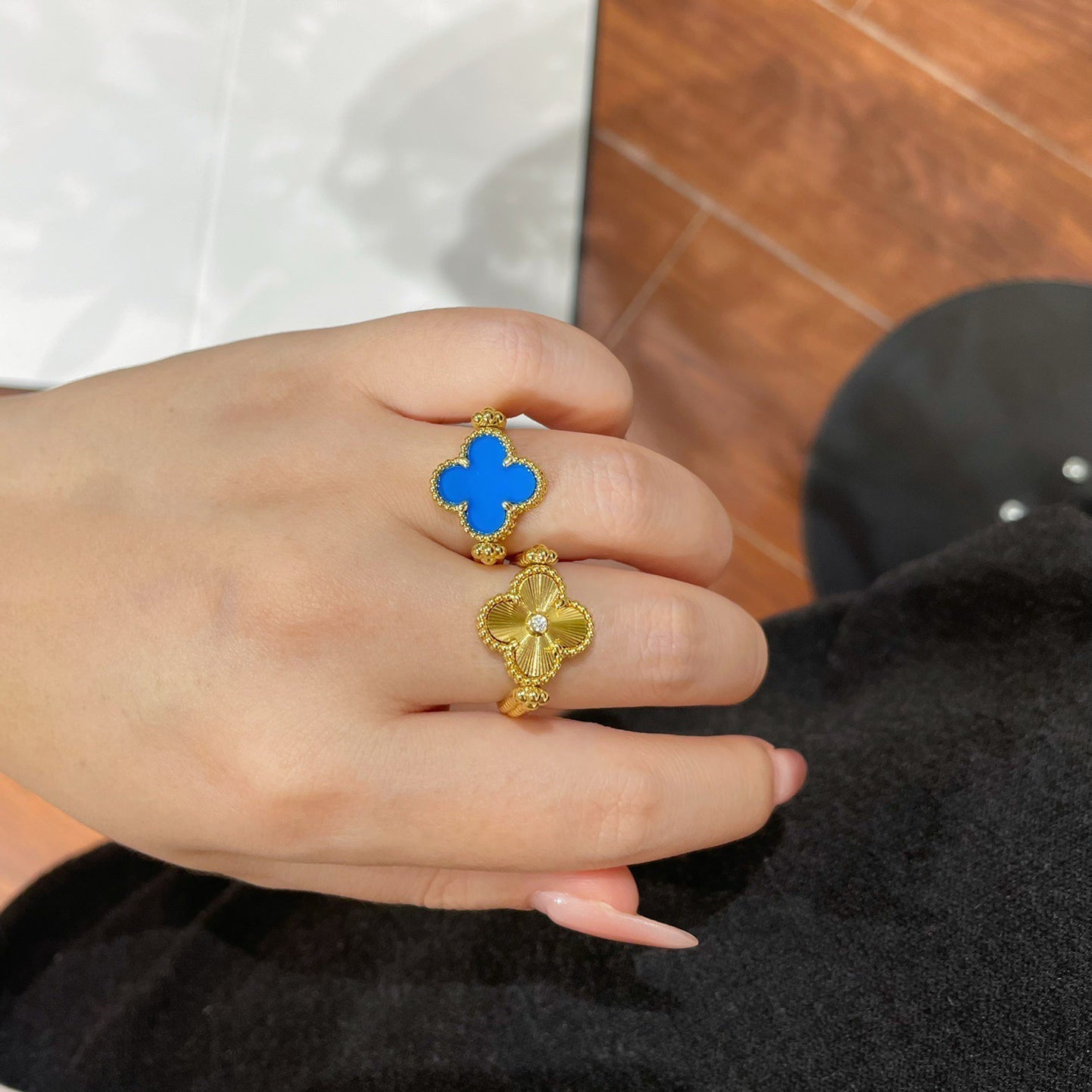 [Elara]LUCKY CLOVER GOLD REVERSIBLE RING