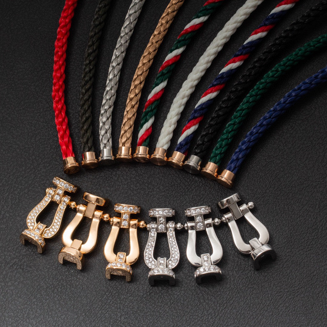 [Elara]FORCE LARGE HORSESHOE FULL DIAMOND BRACELET - ROSE GOLD