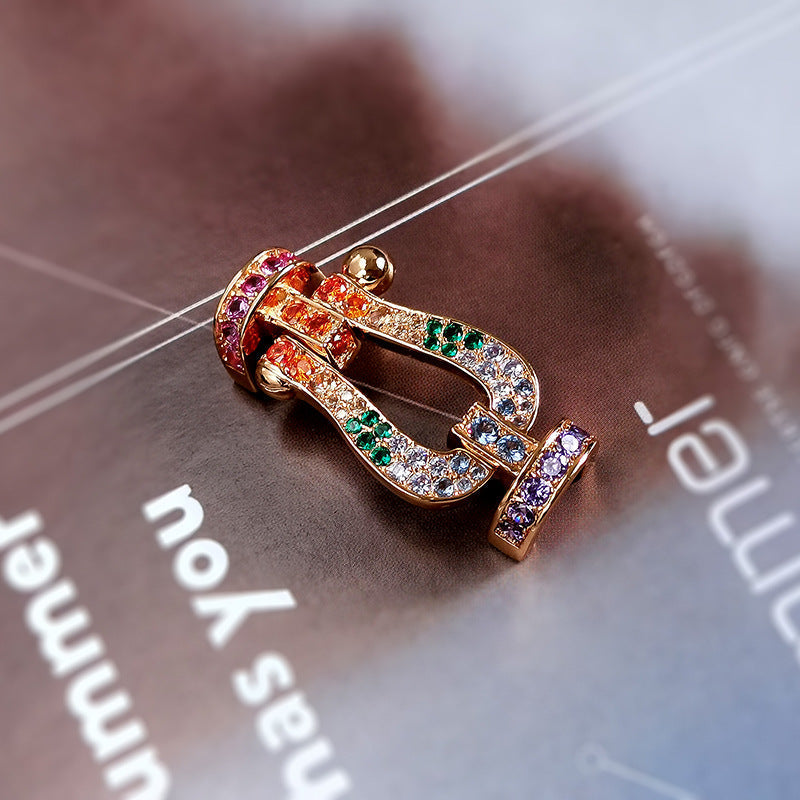 [Elara]FORCE LARGE HORSESHOE COLORED DIAMOND BRACELET - ROSE GOLD