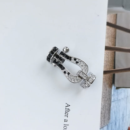 [Elara]FORCE LARGE HORSESHOE BLACK & WHITE DIAMOND BRACELET - ROSE GOLD