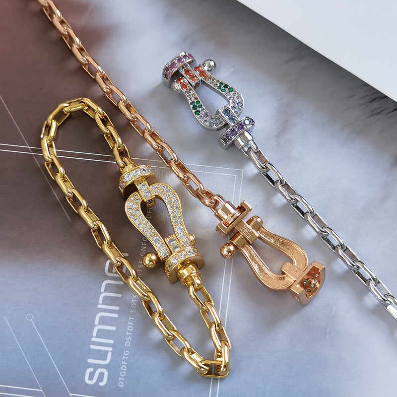 [Elara]FORCE LARGE HORSESHOE CLASP METAL BRACELET
