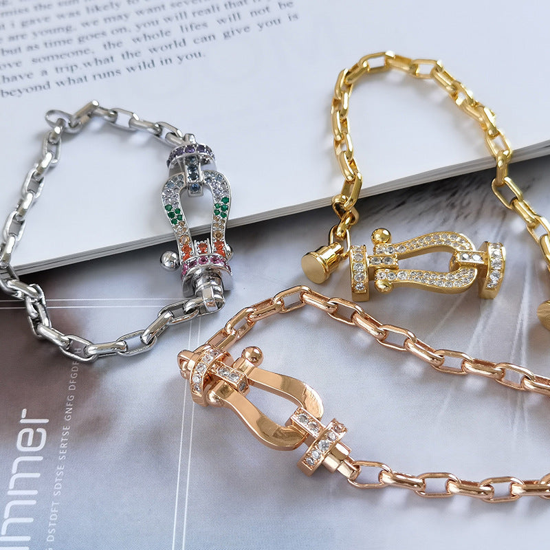 [Elara]FORCE LARGE HORSESHOE CLASP METAL BRACELET