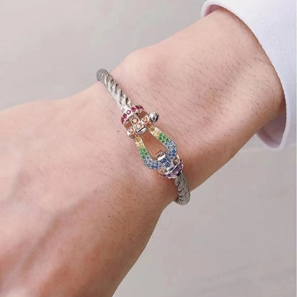[Elara]FORCE LARGE HORSESHOE COLORED DIAMOND BRACELET - ROSE GOLD