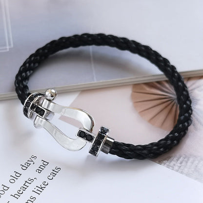 [Elara]FORCE LARGE HORSESHOE BLACK DIAMOND BRACELET - WHITE GOLD