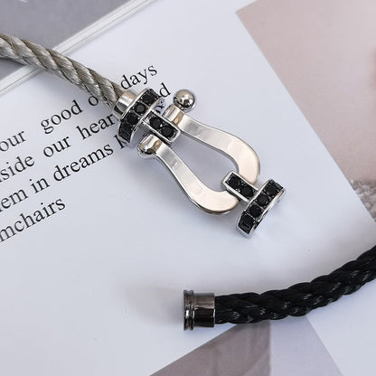 [Elara]FORCE LARGE HORSESHOE BLACK DIAMOND BRACELET - WHITE GOLD
