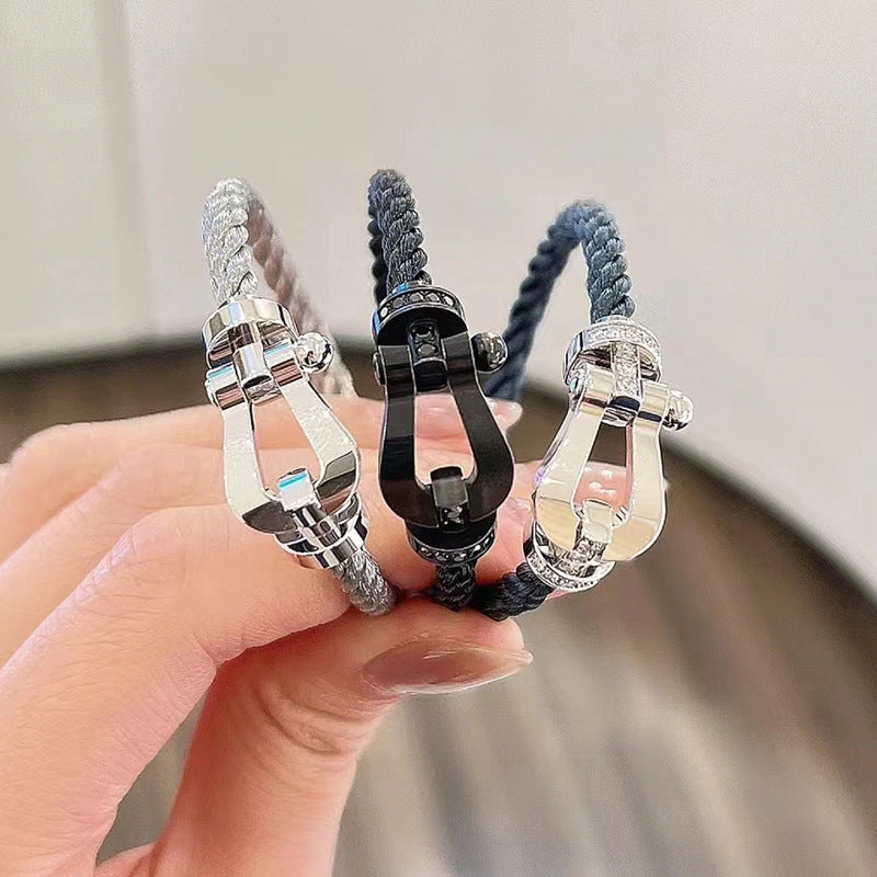 [Elara]FORCE LARGE HORSESHOE FULL DIAMOND BRACELET - ROSE GOLD