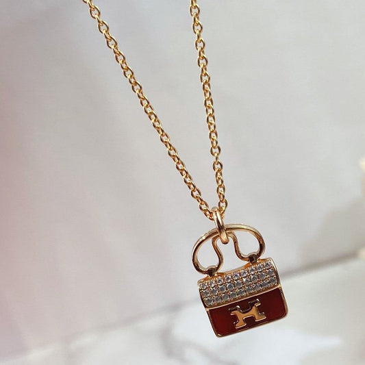 [Elara]CONSTANCE RED PEDANT ROSE GOLD NECKLACE