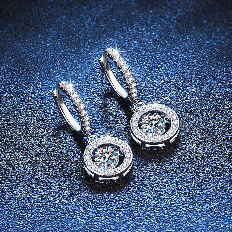 [Elara]DANCING MOISSANITE HALO DROP HOOP EARRINGS