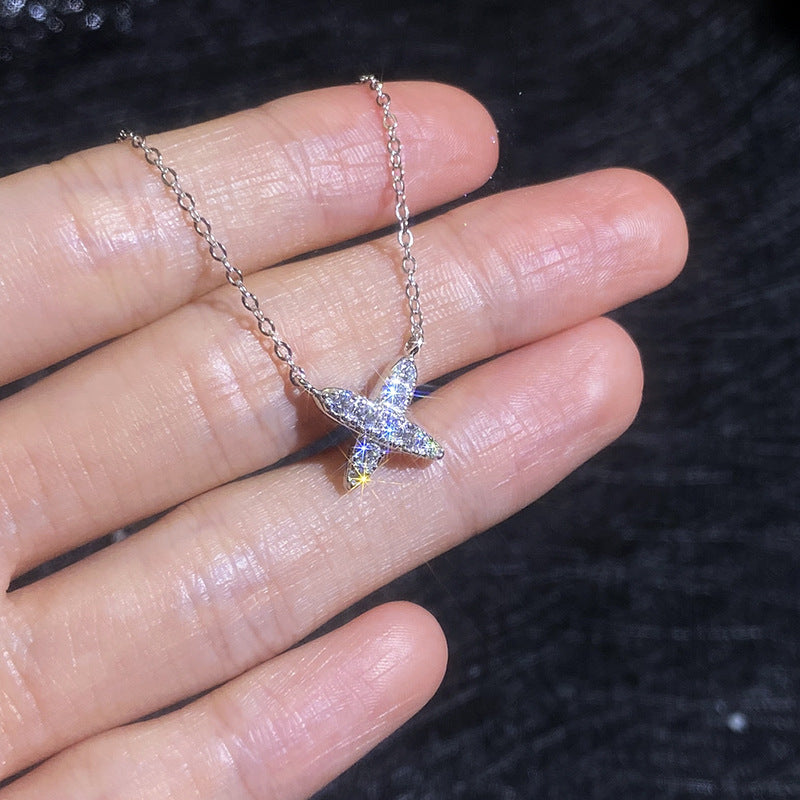 [Elara]MODERN X-SHAPE PAVÉ MOISSANITE NECKLACE