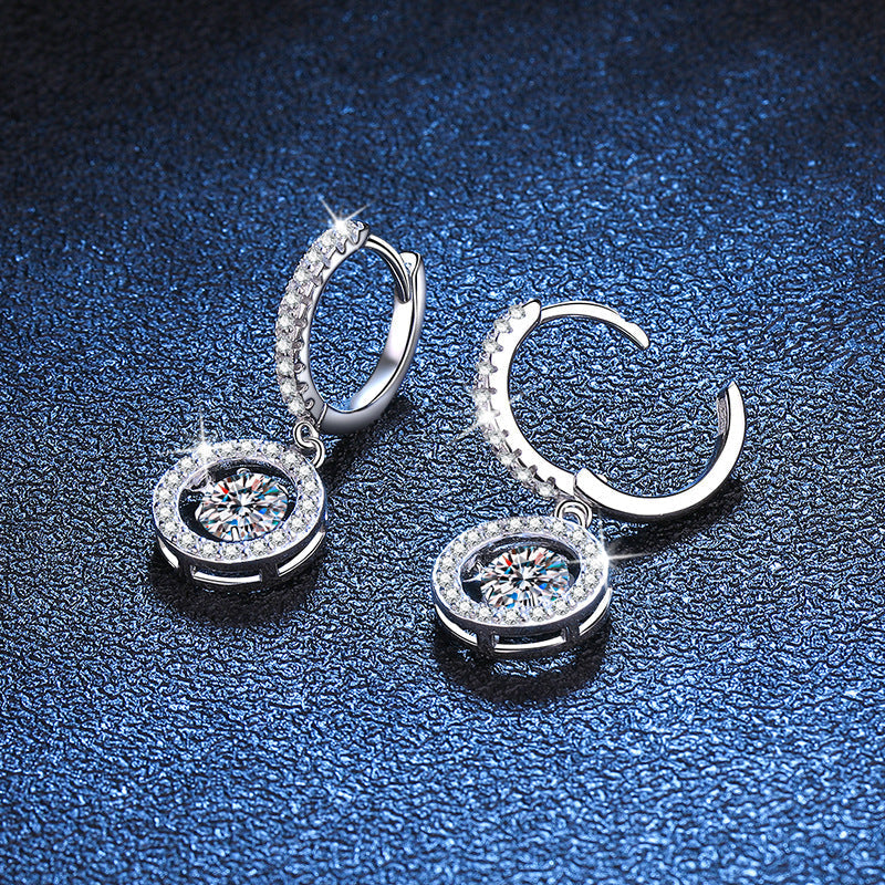 [Elara]DANCING MOISSANITE HALO DROP HOOP EARRINGS