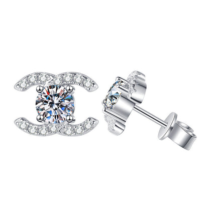 [Elara]CHIC INTERLOCKING DOUBLE-C MOISSANITE STUD EARRINGS