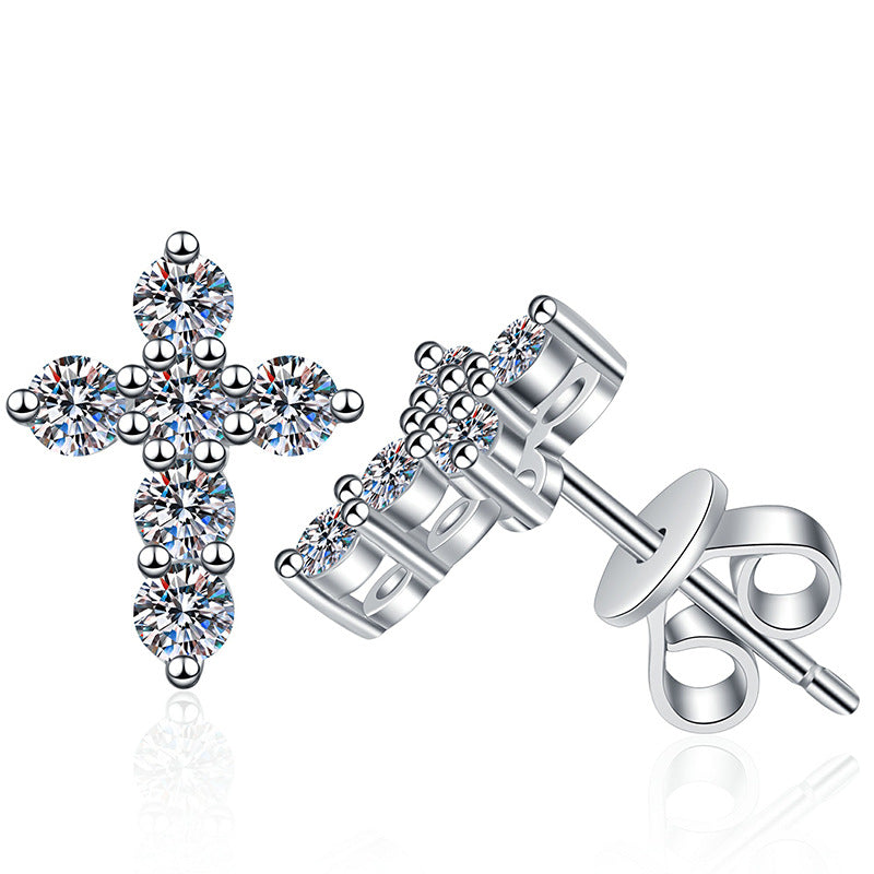 [Elara]SPARKLING CROSS MOISSANITE STUD EARRINGS