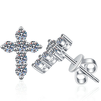 [Elara]SPARKLING CROSS MOISSANITE STUD EARRINGS