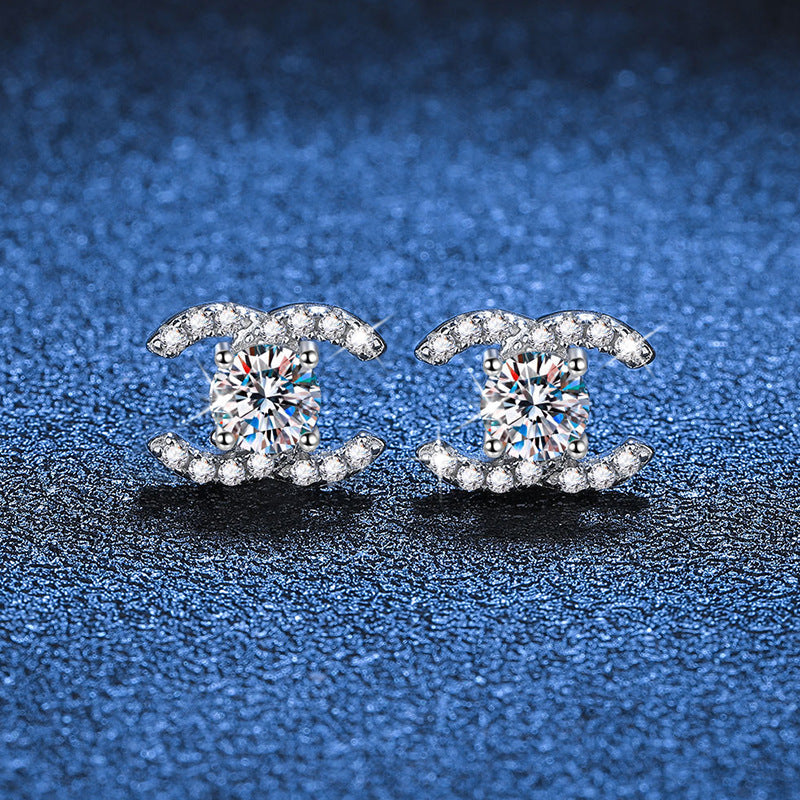 [Elara]CHIC INTERLOCKING DOUBLE-C MOISSANITE STUD EARRINGS