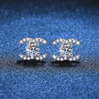 [Elara]CHIC INTERLOCKING DOUBLE-C MOISSANITE STUD EARRINGS