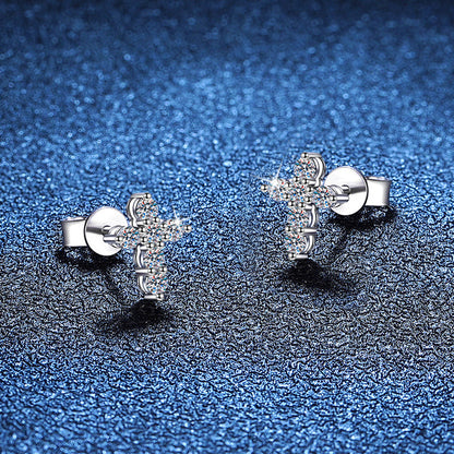 [Elara]SPARKLING CROSS MOISSANITE STUD EARRINGS
