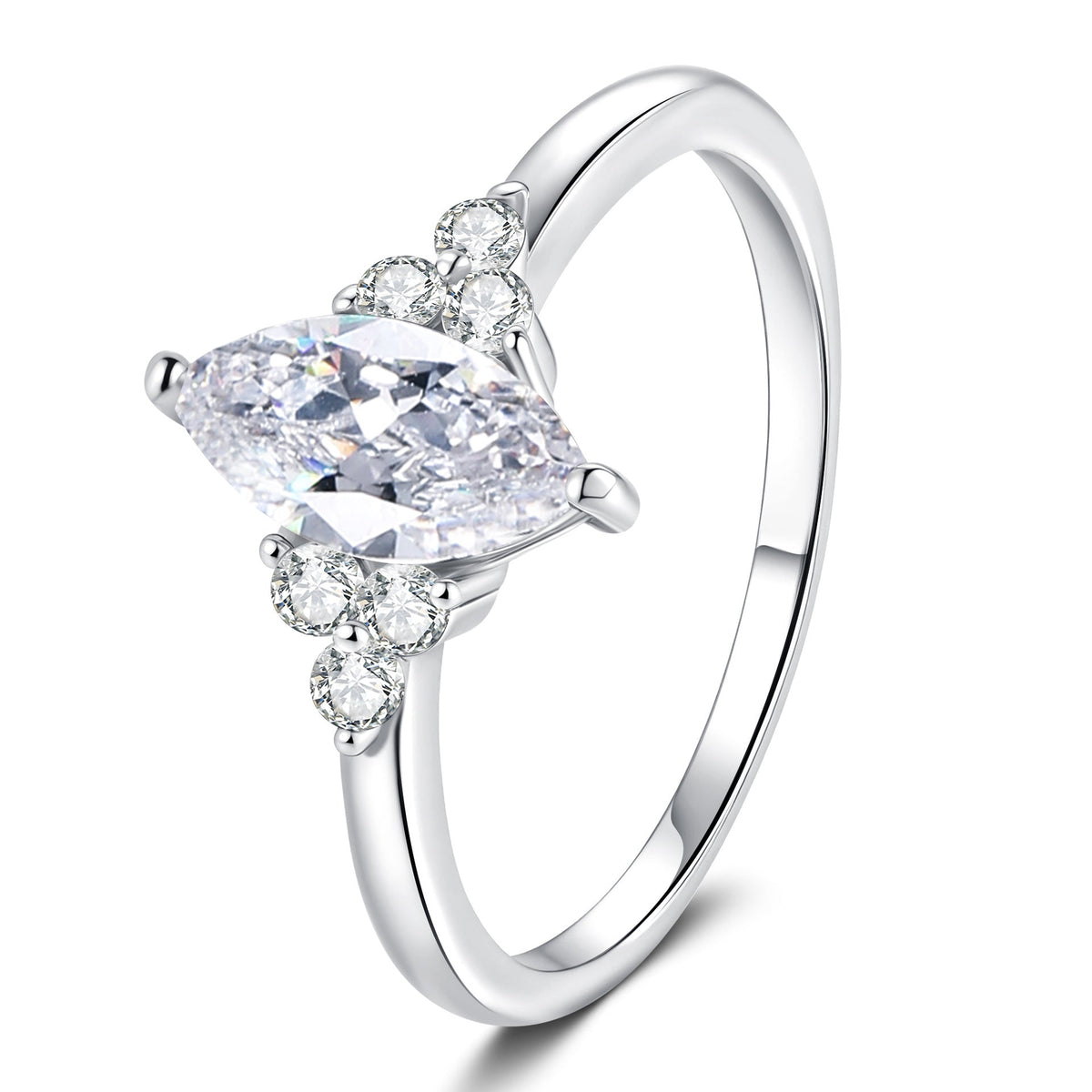 [Elara]ELEGANT MARQUISE CUT MOISSANITE RING WITH SIDE ACCENTS
