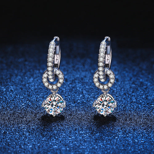 [Elara]INTERLOCKING DOUBLE RING MOISSANITE DROP EARRINGS