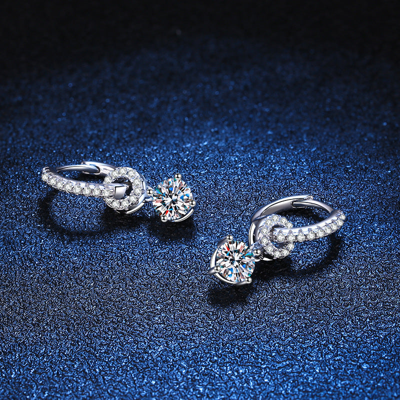[Elara]INTERLOCKING DOUBLE RING MOISSANITE DROP EARRINGS