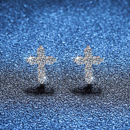 [Elara]SPARKLING CROSS MOISSANITE STUD EARRINGS