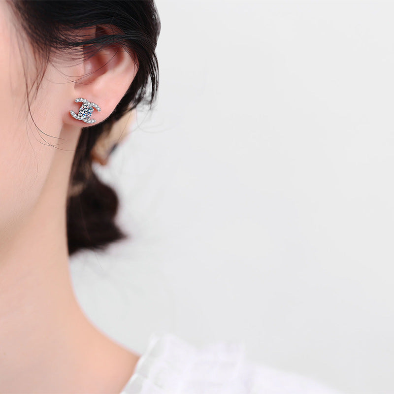 [Elara]CHIC INTERLOCKING DOUBLE-C MOISSANITE STUD EARRINGS