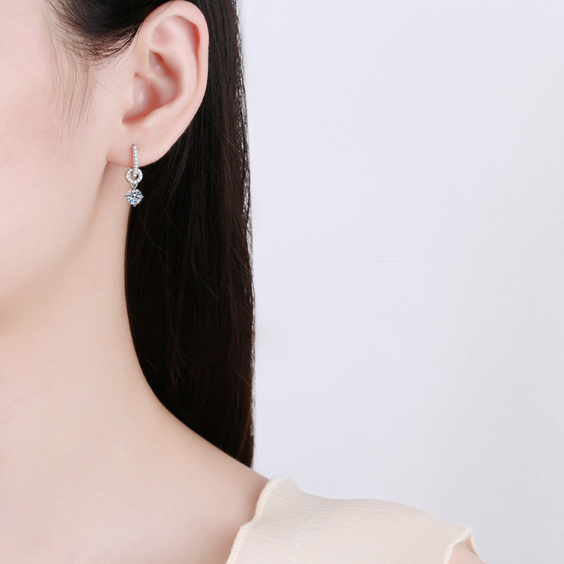 [Elara]INTERLOCKING DOUBLE RING MOISSANITE DROP EARRINGS