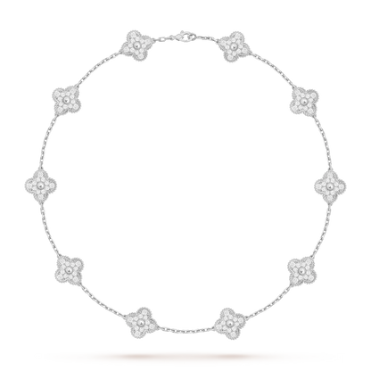 [Elara]KLASSISCHE GLÜCKLICHE 10-MOTIV-KLEE-HALSKETTE WEISSGOLD-KOLLEKTION