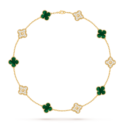 [Elara]CLASSIC LUCKY 10-MOTIF CLOVER NECKLACE GOLD COLLECTION