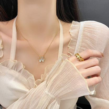 [Elara]PAVÉ DIAMANT BLUMEN ANHÄNGER HALSKETTE
