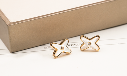 [Elara]JEUX DE WHITE MOP ROSE GOLD DIAMOND EARRINGS