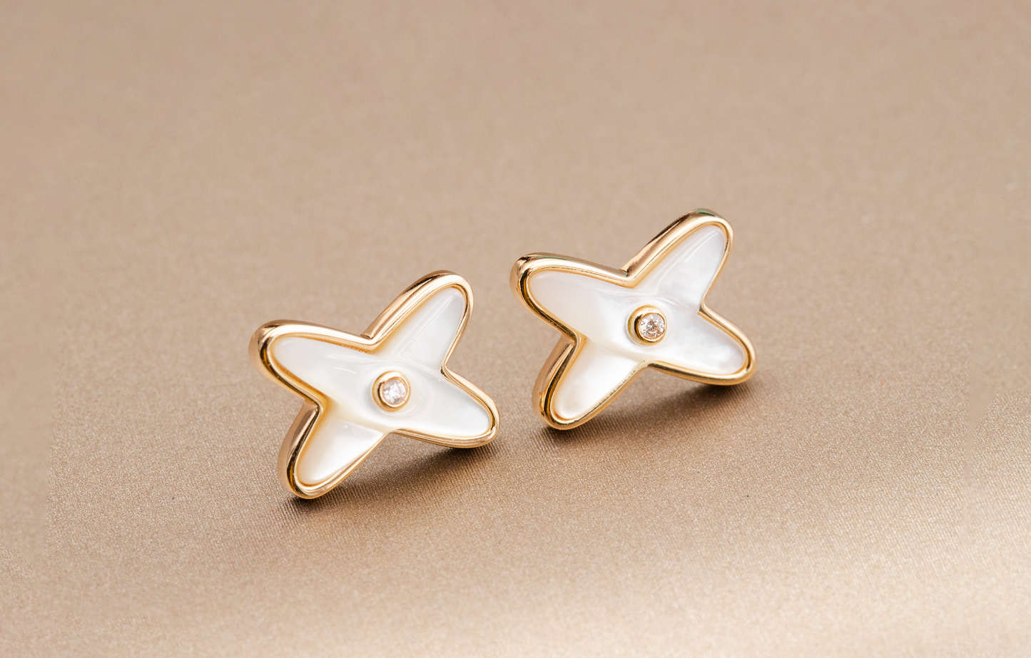 [Elara]JEUX DE WHITE MOP ROSE GOLD DIAMOND EARRINGS