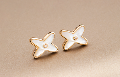 [Elara]JEUX DE WHITE MOP ROSE GOLD DIAMOND EARRINGS