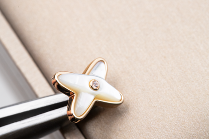 [Elara]JEUX DE WHITE MOP ROSE GOLD DIAMOND EARRINGS