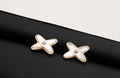[Elara]JEUX DE WHITE MOP ROSE GOLD DIAMOND EARRINGS