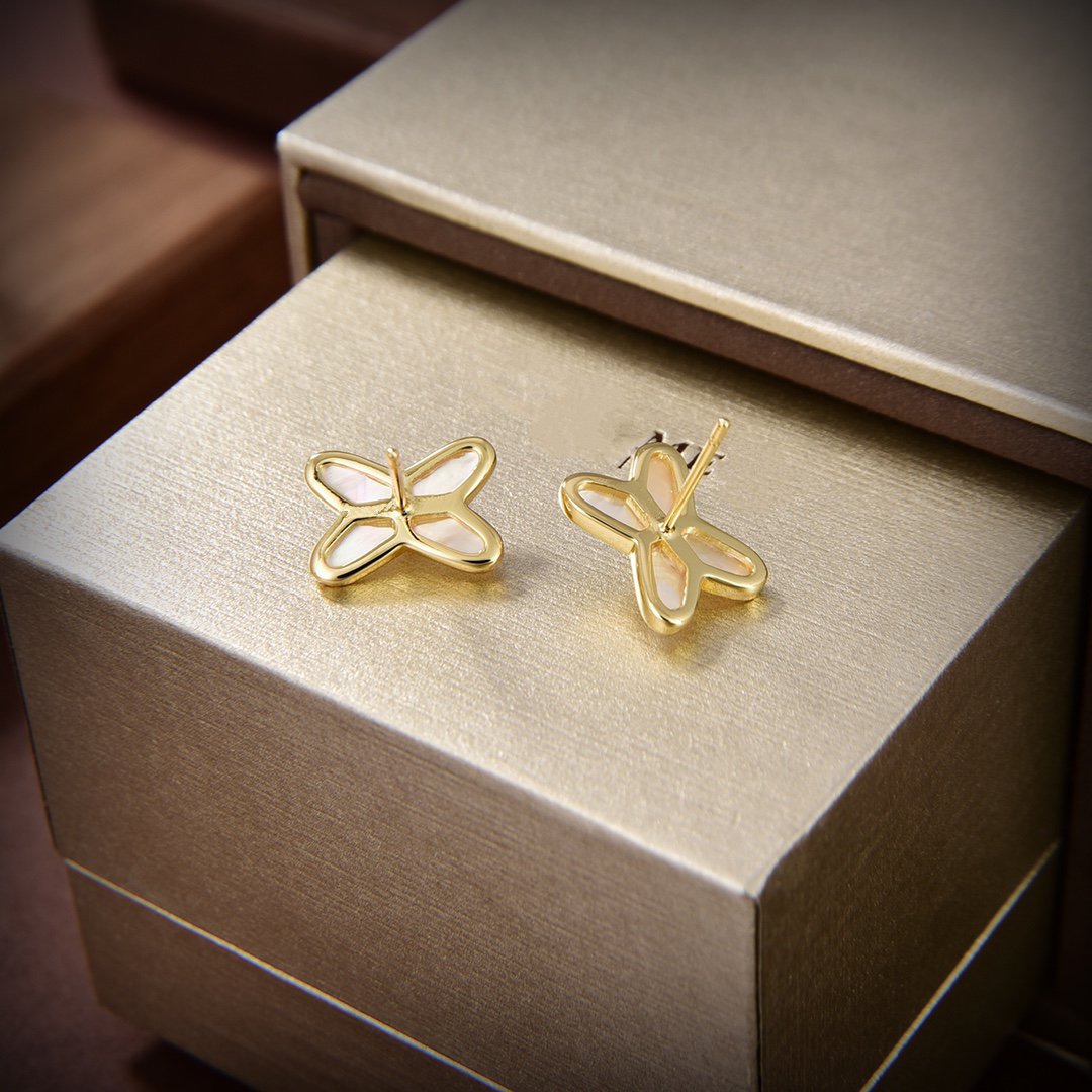 [Elara]JEUX DE WHITE MOP GOLD DIAMOND EARRINGS