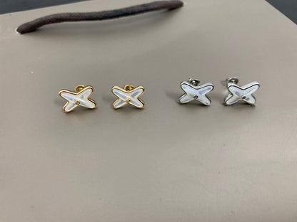 [Elara]JEUX DE WHITE MOP SILVER DIAMOND EARRINGS