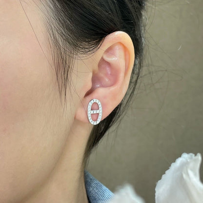 [Elara]HM FULL DIAMOND PIG NOSE STUD EARRINGS