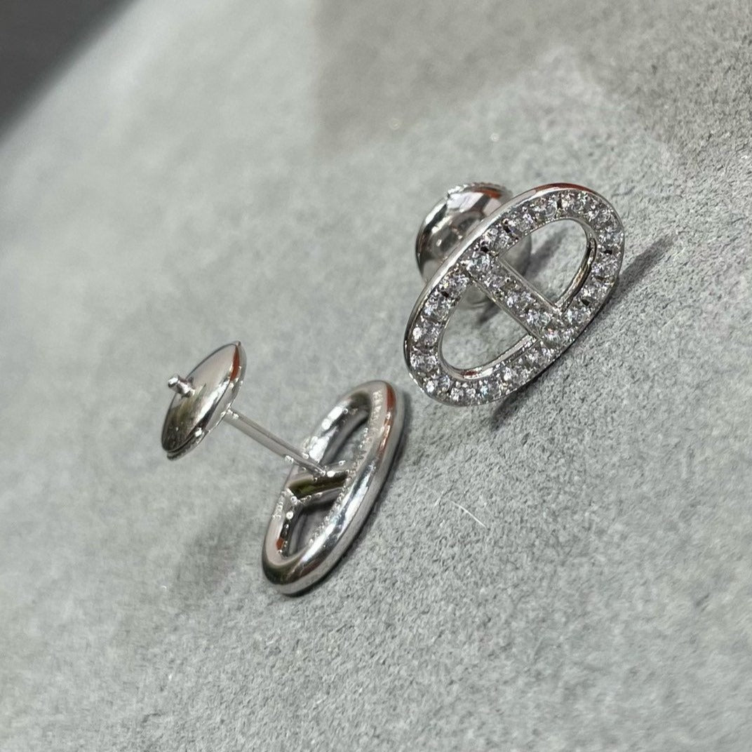 [Elara]HM FULL DIAMOND PIG NOSE STUD EARRINGS