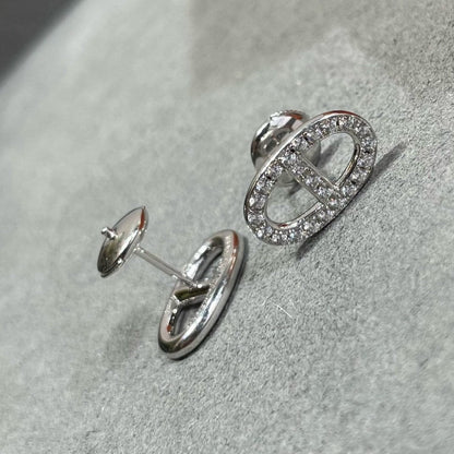 [Elara]HM FULL DIAMOND PIG NOSE STUD EARRINGS