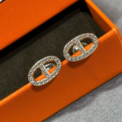 [Elara]HM FULL DIAMOND PIG NOSE STUD EARRINGS