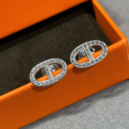 [Elara]HM FULL DIAMOND PIG NOSE STUD EARRINGS