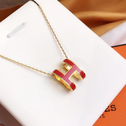 [Elara]HM CLIC ROT EMAILLIERTE GOLDHALSKETTE