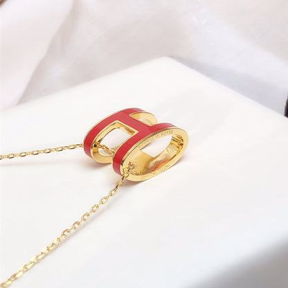 [Elara]HM CLIC ROT EMAILLIERTE GOLDHALSKETTE
