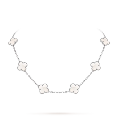 [Elara]KLASSISCHE GLÜCKLICHE 10-MOTIV-KLEE-HALSKETTE WEISSGOLD-KOLLEKTION