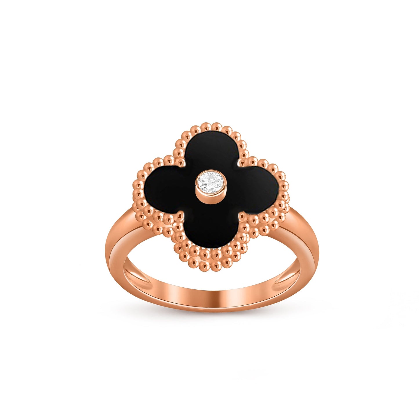 [Elara]LUCKY CLOVER DIAMOND-ACCENT ROSE GOLD RING COLLECTION