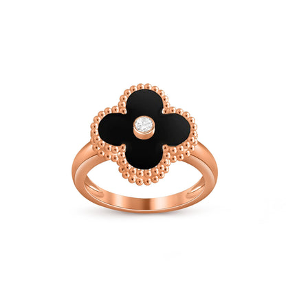 [Elara]LUCKY CLOVER DIAMOND-ACCENT ROSE GOLD RING COLLECTION