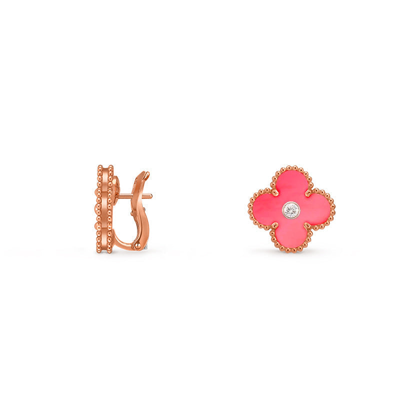 [Elara]15MM CLOVER FLOWER STUD EARRINGS DIAMOND-ROSE GOLD COLLECTION